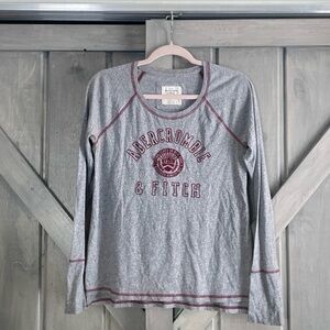 Y2K Abercrombie and Fitch Embroidered Front Longsleeve Size M gray maroon